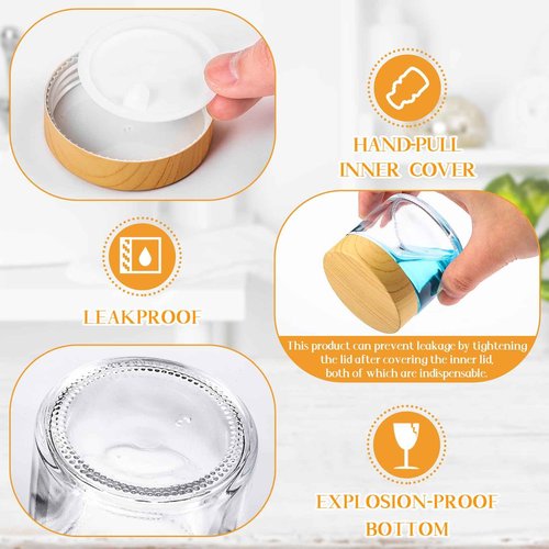 Layhit 64 Pcs 2oz Glass Jars with Lids Clear Small Jars with Plastic Woodgrain Lids, White Labels and Inner Liners Empty Round Cosmetic Containers for Creams Lotions Candle Making (2oz/ 60ml)