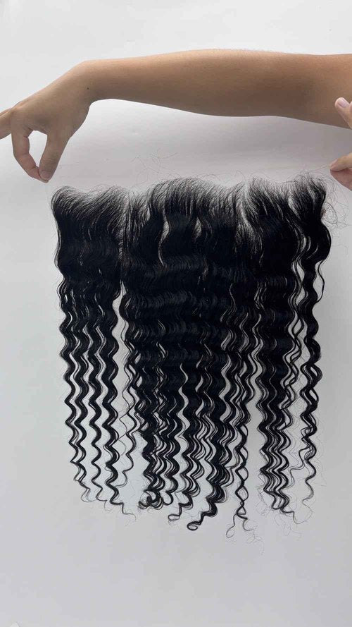 Filelf 13x4 Closure Hd Lace Frontal,Invisible Natural Hairline Single Knot Free Part Silky Glueless Design Clean Lace Closure Deep Wave Natural Black 16 Inch