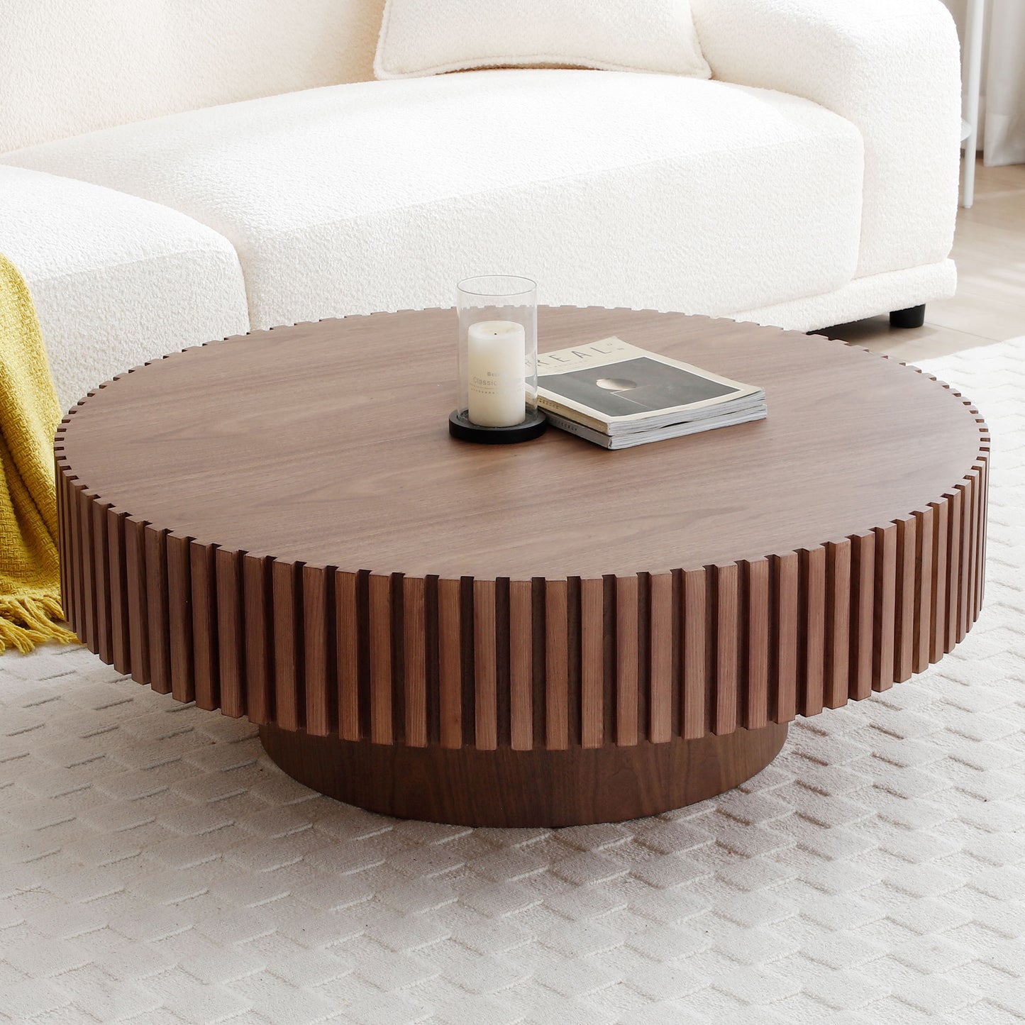 Round Coffee Table for Small Spaces - Walnut Finish