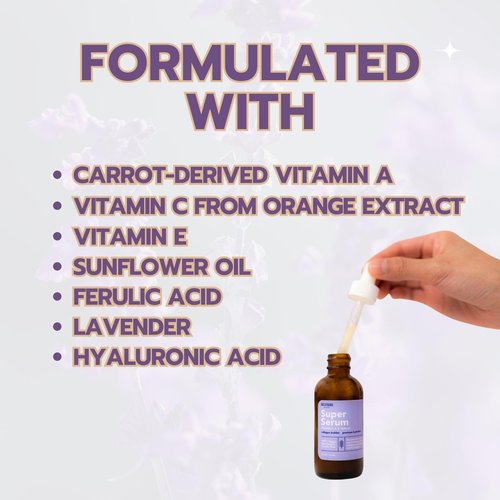 Belfiore Herbal 100% All Natural Super Serum – Vitamin A, C & E + Ferulic Acid | Brightens Skin | Plant-Based, Non-GMO for Face & Neck - Made in the USA (2oz)