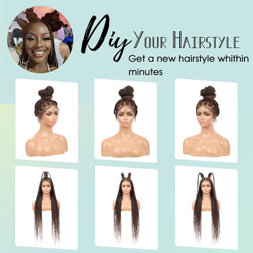 Fecihor 360 HD Full Lace Knotless Braided Wigs with Baby Hair Box Braid Wig for Women Premium Synthetic Brown Braided Lace Front Wigs 36 Inch