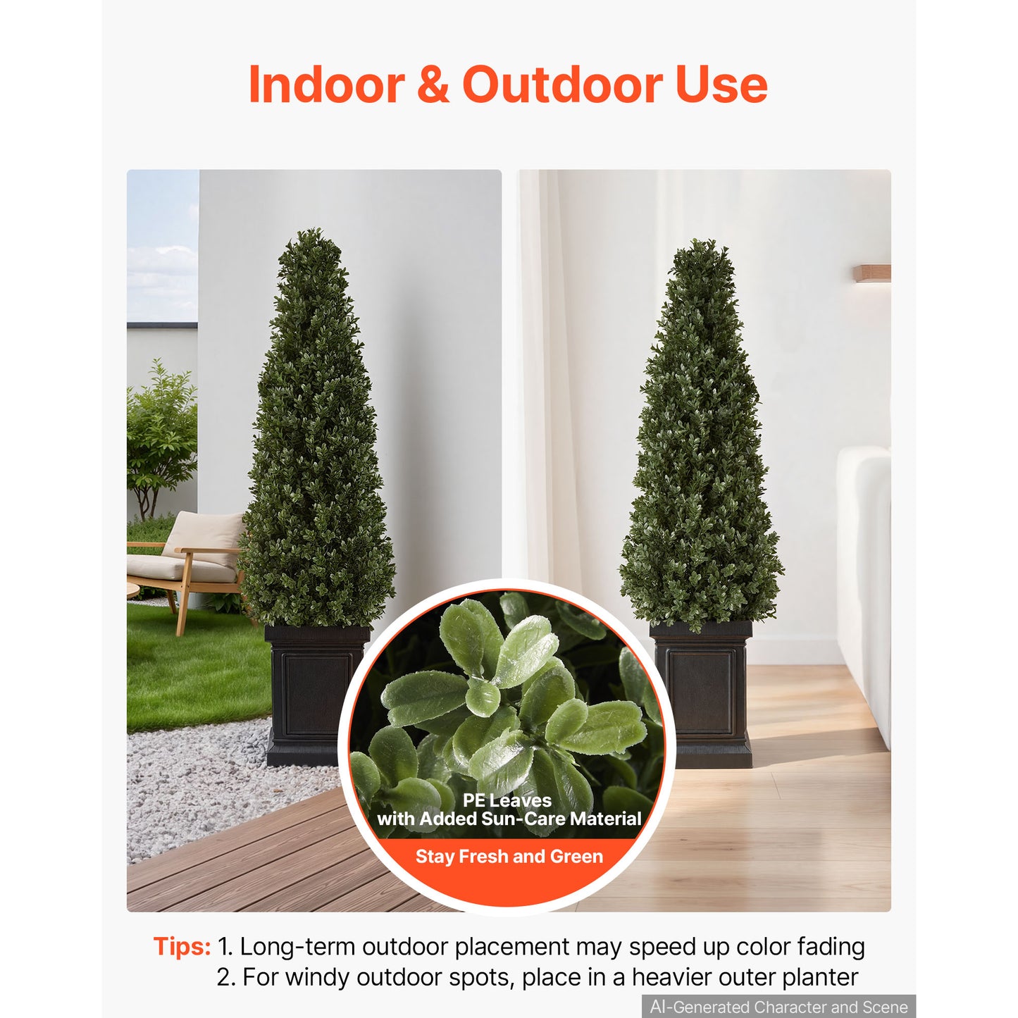 Artificial Boxwood Topiary 3.3 Ft Set of 2 - Faux Greenery for Indoor & Outdoor Decor