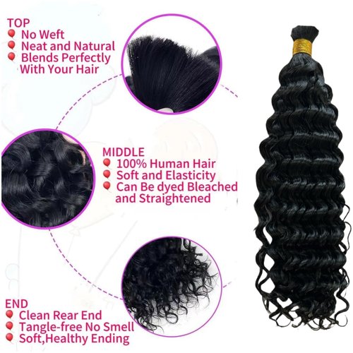 GoGobraids Human Braiding Hair Boho Braids Human Hair Water Wave Bulk Human Hair for Braiding No Weft Bundle Brazilian Virgin Curly Hair Extensions Natural Color 20 Inch 1pack/100g
