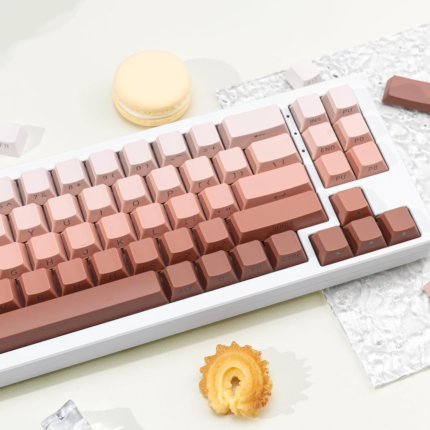 136 Keys Gradient Grey Shine Through Keycaps, Custom Double Shot PBT Keycaps, Side Print Cherry Profile Keycap Set for 61/64/68/84/87/96/98/100/104/108 ANSI/ISO Layout Mechanical Keyboard