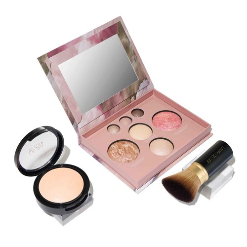 LAURA GELLER NEW YORK Matte Baked Starter Kit - Full Coverage: Double Take Powder Foundation, Porcelain and Best of the Best Face Palette and Retractable Angled Kabuki Brush