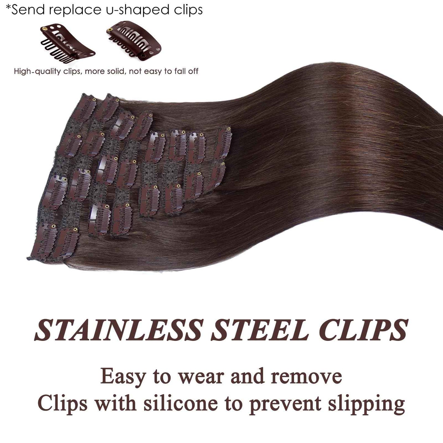 Long Hair Extensions Real Human Hair 120G 100% Virgin Human Hair Dark Brown Clip In Hair Extensions Soft Silky for Women 22 Inch 8Pcs 22Clips