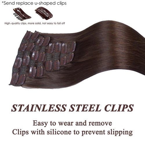 8PCS Dark Brown Clip In Hair Extensions Real Human Hair, 12A Naturally Soft Hair Extensions 120G 100% Virgin Human Hair Extensions for Women(18 Inch, 22Clips)