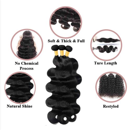 Body Wave Bundles Human Hair 16 18 20Inch 12A Brazilian Human Hair 3 Bundles Human Hair Extensions for women Natural Black