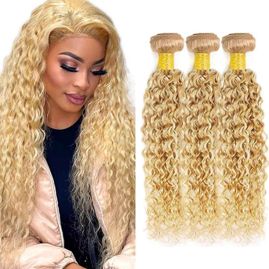 26 28 30 inch Blonde Bundles Human Hair #613 Kinky Curly Bundles P27/613 Human Hair Bundle Highlight Curly Wave Bundle