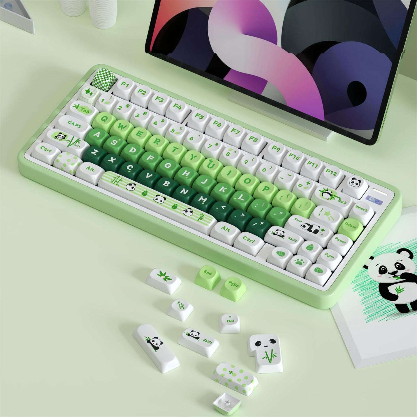 ZMX Cute PBT Keycaps,Kawaii Dye-Sub Custom Keycaps SOA Profile 136 Keys Full Size Keycap Set for 60% 65% TKL Cherry MX Switch ANSI Layout Mechanical Gaming Keyboard Creamy Keycaps (03)