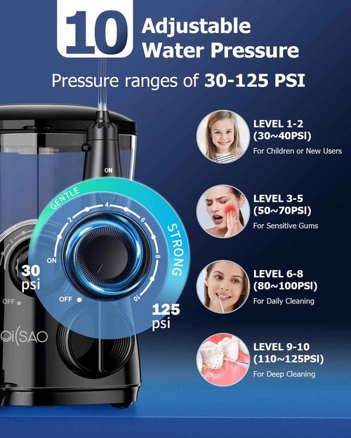 Electric Toothbrush with Water Flosser Combo: 600ML Large Water Tank & Ultrasonic Cleaning- Gum Care & Whitening- 5 Brush Modes & 10 Pressure Settings for Family Use, Black