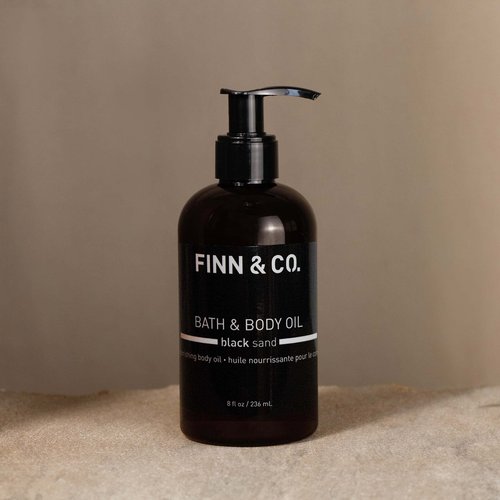 FINN & CO. Black Sand Bath & Body Oil - Lightweight & Moisturizing Formula with Jojoba & Apricot Oils - Fast Absorbing, Paraben Free, Cruelty Free - Beach Inspired Fragrance | 8 oz