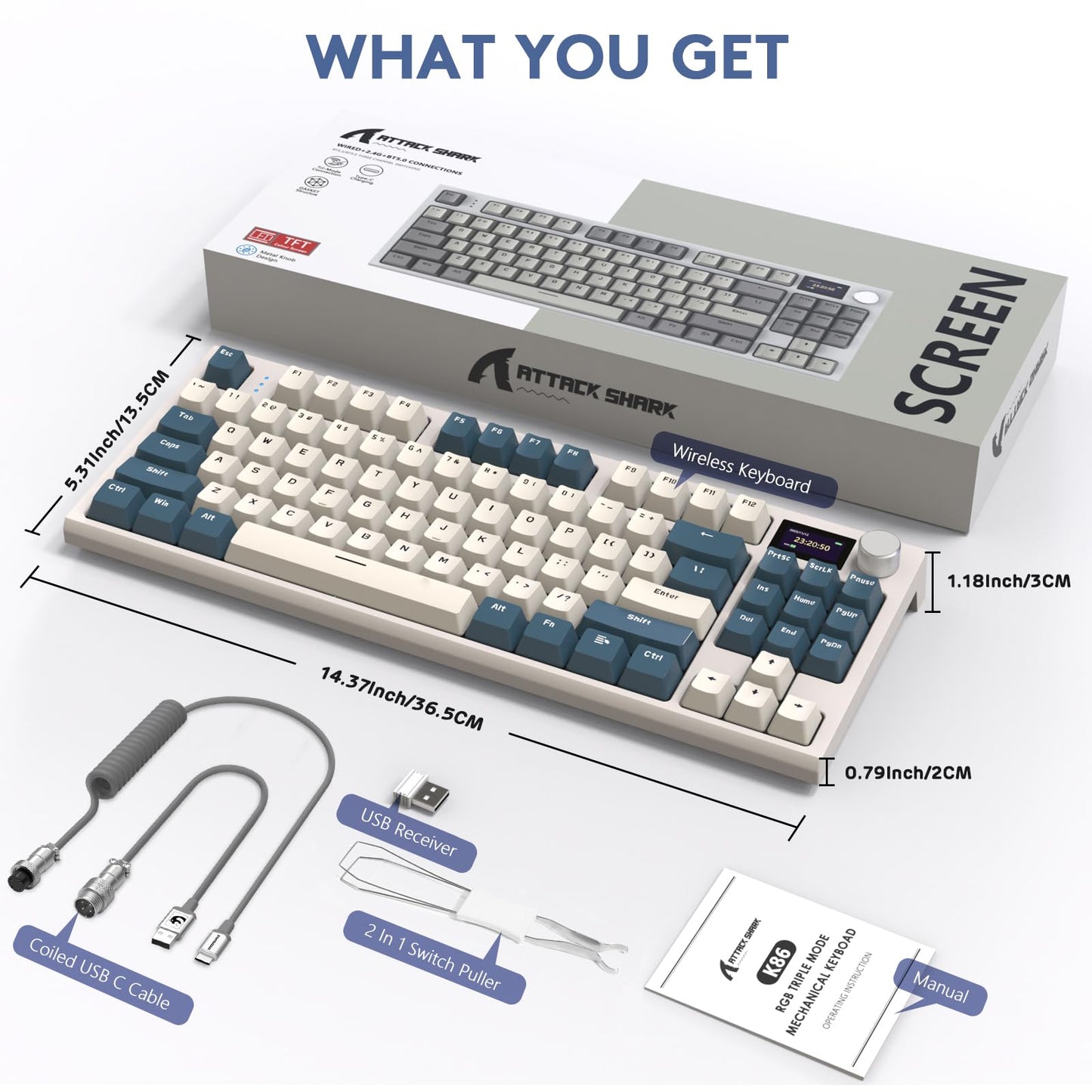 RK86 RGB 75% Wireless Gasket Mechanical Keyboard,Triple Mode Bluetooth5.0/2.4G/USB-C 82 Keys Hot Swappable Gaming Keyboard 4000 mAH Battery w/Knob & 1.2'' HD OLED Display,Custom Linear Switches