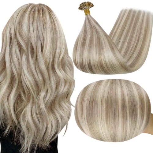 Full Shine U Tip Hair Extensions 20 Inch 50 Grams Color 18 Ash Blonde Highlighted 613 Bleach Blonde Keratin Tip Hair Extensions Human Hair Fusion Extensions Natural Remy Hair