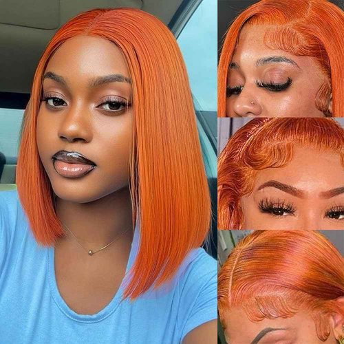 Holiden 200% Density 10 Inch Short Bob Wig Human Hair 13x4 HD Lace Front Wigs Straight Bob Lace Front Wigs Glueless (13x4 350 Ginger Bob Wig, 14 Inch-250% Density)