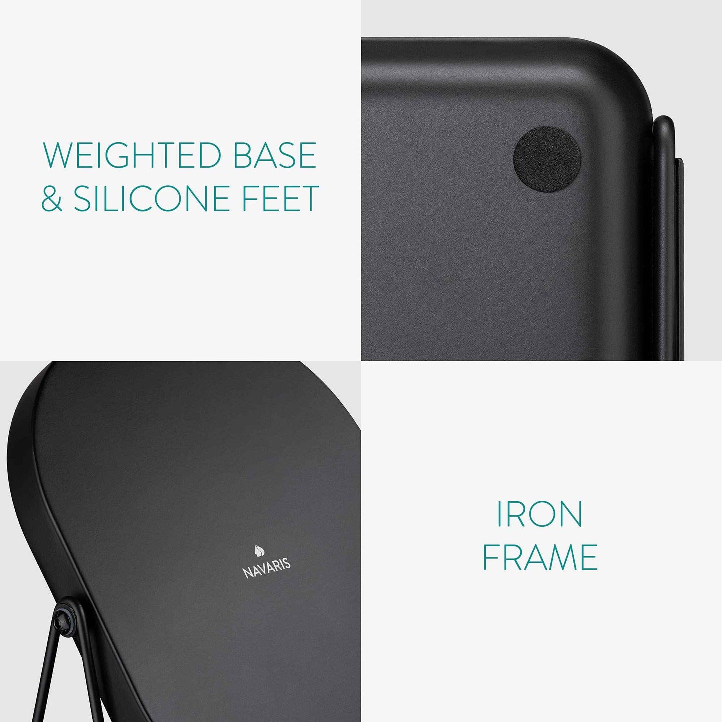 Navaris Vanity Mirror with Tray - Table Top Mirror with Metal Stand and Storage - 7" x 9" Mirror Size - For Makeup, Tabletop, Desk - Black Finish