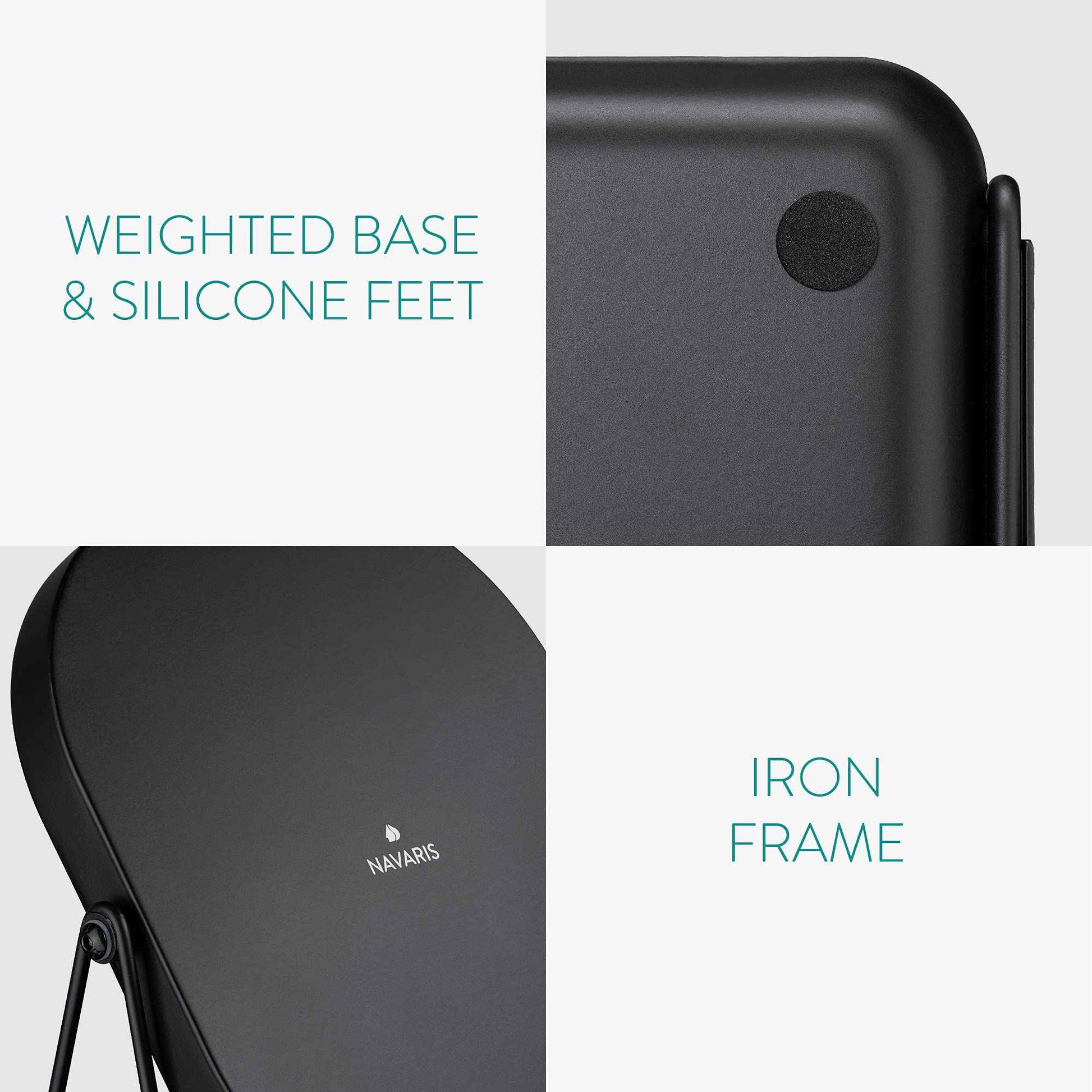 Navaris Vanity Mirror with Tray - Table Top Mirror with Metal Stand and Storage - 7" x 9" Mirror Size - For Makeup, Tabletop, Desk - Black Finish