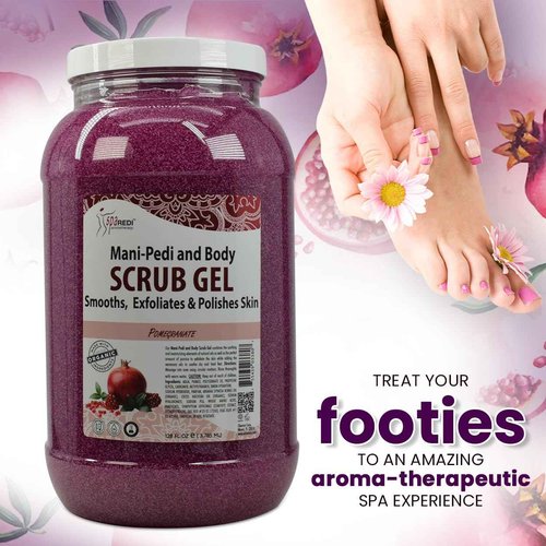 SPA REDI – Pomegranate Pumice Scrub Gel, Exfoliating, Hydrating & Nourishing, Infused with Hyaluronic Acid, Amino Acids, Panthenol and Comfrey Extract for Glowy Smooth Skin - 128oz Gallon