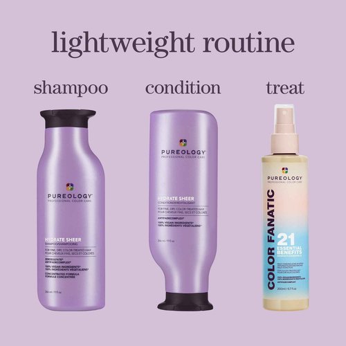 Pureology Hydrate Sheer Nourishing Shampoo & Conditioner Set - Lightwieight, Moisturizing Hair Set for Fine, Dry, Color Treated Hair, Sulfate-Free & Vegan, 9 Fl Oz