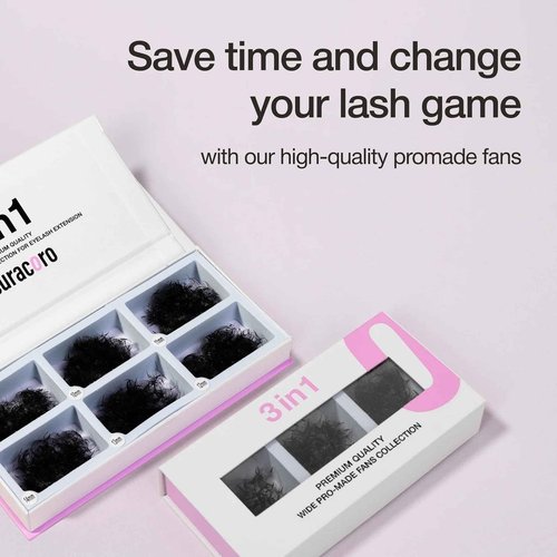 Curacoro Promade Mix 1500 Fans - Handmade Volume Eyelashes, Multi Selections From 5D To 12D, C CC D Curl, Thickness 0.03~0.1 mm, 9-18mm Length, Long Lasting & Easy Application (5D-0.07 CC, 9-14mm)