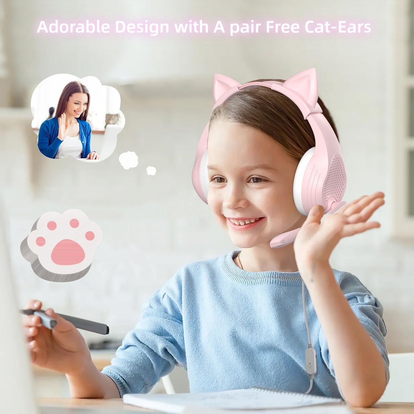 Anivia Pink Gaming Headset with Microphone for PC Computer iOS Mac PS4 PS5 Xbox One Phone, 3D Surround Sound, Soft Memory Foam Ear Cushion, Wired Over-Ear Headphones with Mic for Gamer-1