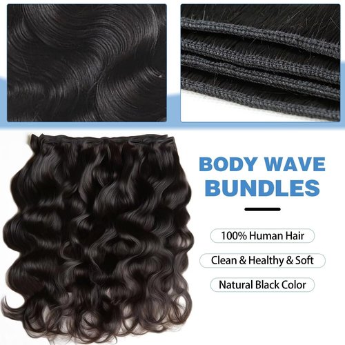 12A Human Hair Bundles 20 20 20 Inch Body Wave Bundles Human Hair 100% Unprocessed Brazilian Virgin Weave 3 Bundle for Women Natural Black Real Body Wavy Human Hair Extensions