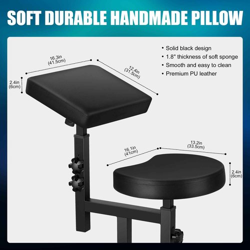 Poarmeey Adjustable Tattoo Arm Rest Chair, Mobile Portable Stool with Wheels, Black Tattoo Chair with Armrest for Artists