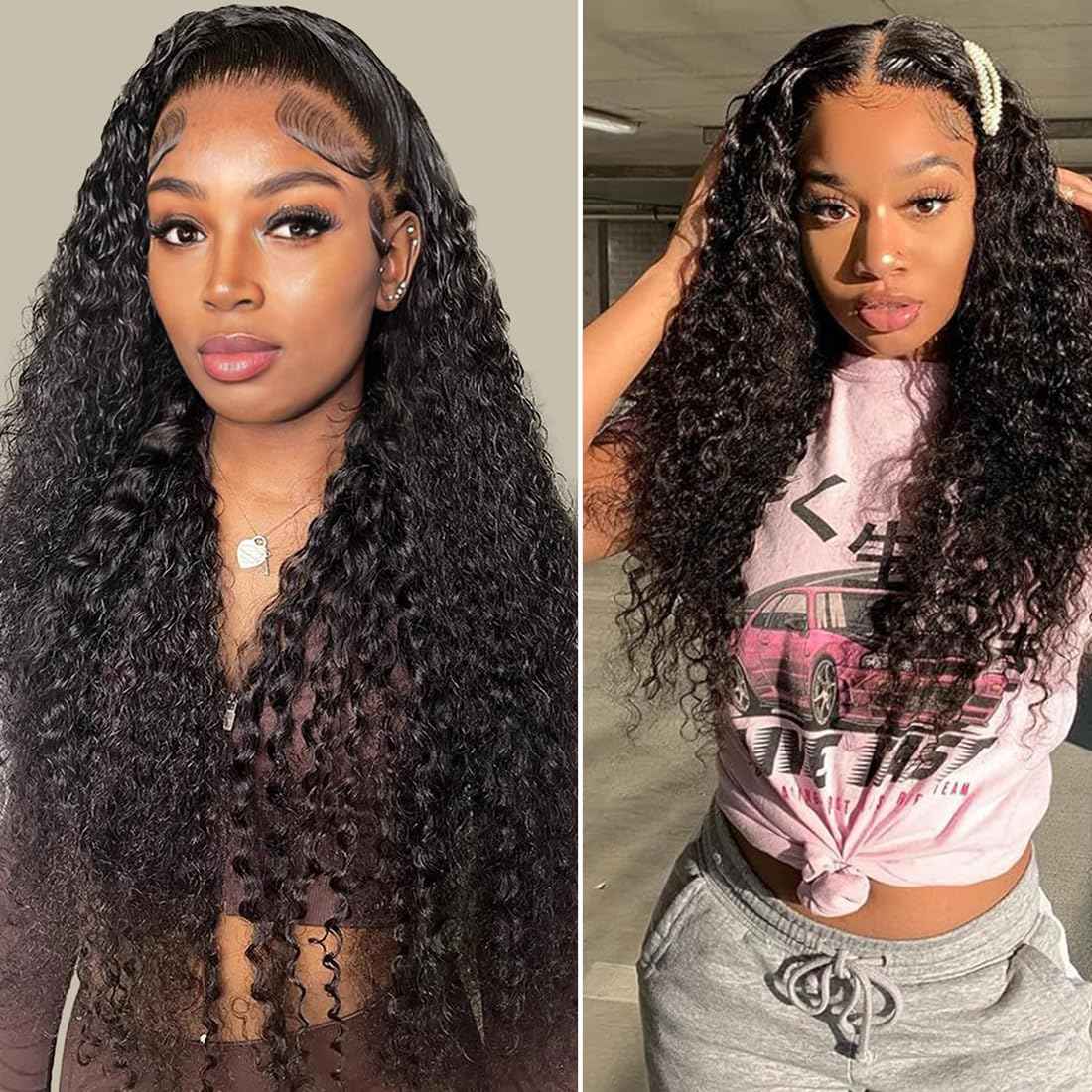 28 Inch Deep Wave Human Hair Lace Front Wig for Women 13x4 HD Transparent Lace Frontal, 180% Density Glueless, Pre - Plucked with Baby Hair in Natural Color
