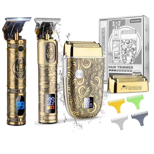 Suttik Professional Hair Clippers and Electric Shavers Set, Beard Trimmer for Men Electric Razor Beard Grooming Kit Hair Trimmer with 2 Foil Head and Limit Combs, Gift for Men,Bronze