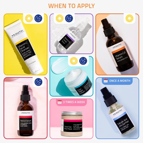 YEOUTH Skin Care Set: Vitamin C Face Wash, Toner, Vitamin C & Retinol Serum, Face Cream, Peel & Mask 7- Piece Skincare Gift Set for Teens, Women & Men