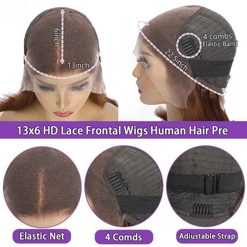 FATIAO #4 Brown Bob Lace Front Wigs Human Hair Straight HD Transparent Brown Bob Wig Human Hair Wear and Go Glueless Wig Pre Plucked Short Bob Wigs For Black Women 14inch