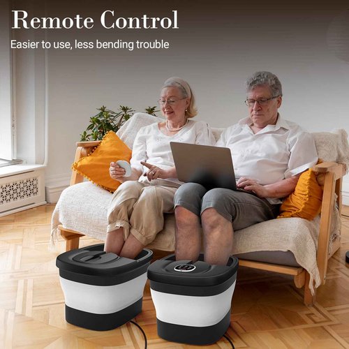 CuPiLo Foot Spa Bath Massager, 2025 Upgraded Foot Bath with Circulation Heat, Motorized Shiatsu Massage Balls, Pedicure Soaking Tub with Waves, Remote, Handle, Feet Stress Relief, Gifts