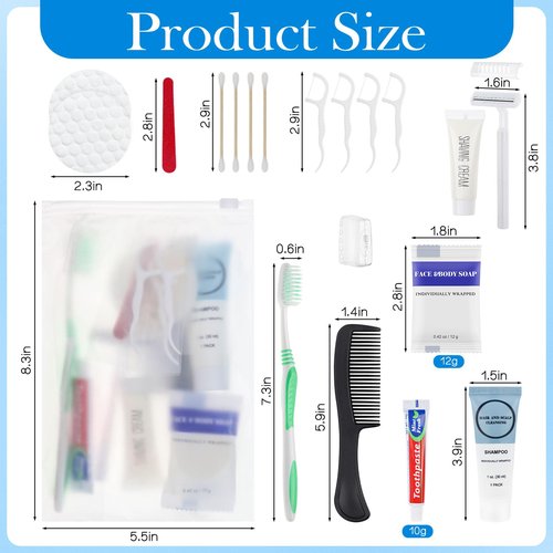 Travel Size Toiletries Kits Disposable Toiletry Set in Bulk, Portable Trial Size Personal Hygiene Care Package Supplies Amenities Essentials for Camping/ Hotel/Guest/Homeless/Charity 9-in-1 (60 Pack)
