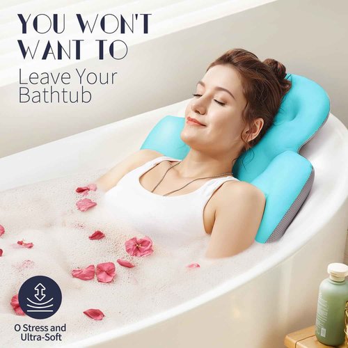 Full Body Bath Pillow for Bathtub, Thick Bathtub Cushion with Laundry Bag, Luxury Tub Pillow for Bath for Headrest Neck and Back Support Ocean Blue 60" x 16"