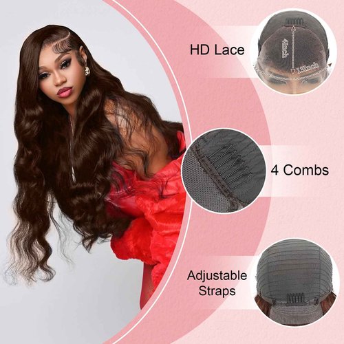 MIGURA Chocolate Brown Human Hair Wig 200 Density Body Wave 13x4 HD Lace Frontal Wigs Human Hair Pre Plucked with Baby Hair Chocolate Brown Lace Front Wig Glueless Wigs for Women 20 Inch