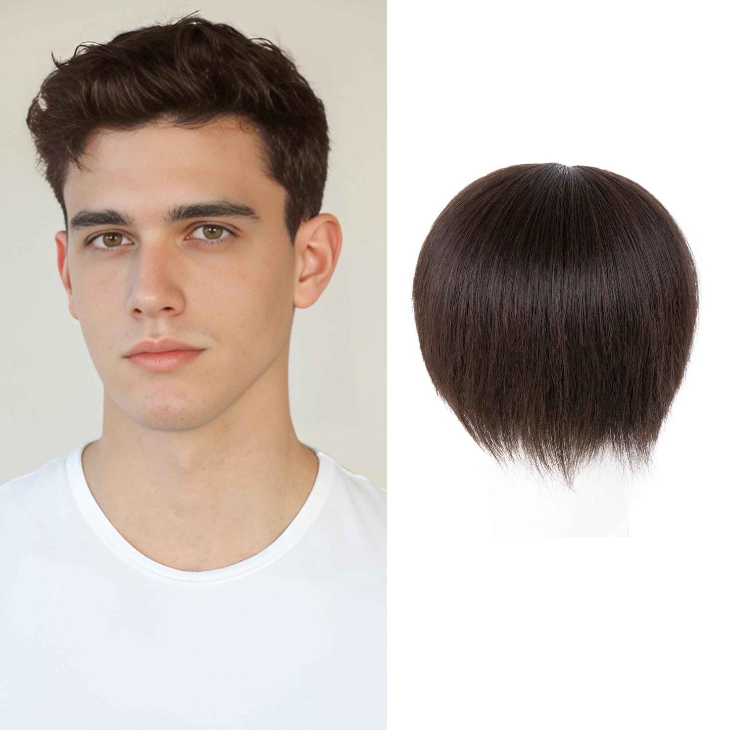 Meiverah Untrimmied Slik Base Toupee with Biological Scalp Toupee Human Hair Extension Clip in Hairpieces Topper Top HairPiece for Men (3#, Dark Brown, 5.9"*7.9", Slik Base Toupee)