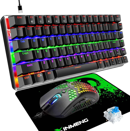ZIYOU LANG Gaming Keyboard and Mouse and Mouse Pad,Wired Rainbow Backlit Mechanical Keyboard,Superlight RGB Gaming Mouse,12000DPI Optical Sensor,6 Programmable Buttons Mice for PC Gamers(White)