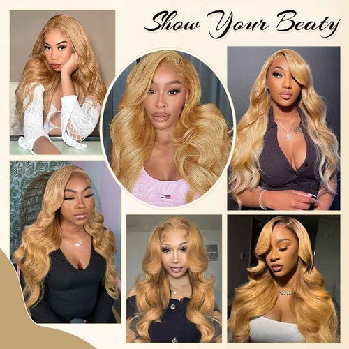 Honey Blonde Wig Human Hair 200 Density 13x4 HD Lace Front Wigs Human Hair Pre Plucked Body Wave Honey Blonde Wig Human Hair 27# Colored Glueless Wigs 16 Inch