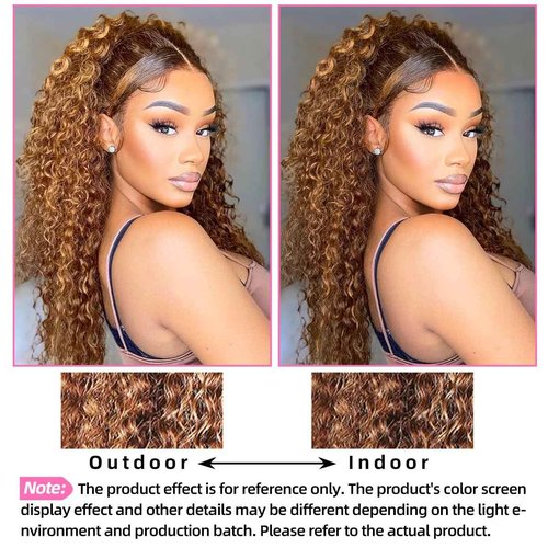 Alidiamond 18 inch Highlight Deep Wave Wig Human Hair, Ombre Lace Front Wig Human Hair, Honey Blonde Highlight Wig Human Hair, Wet and Wavy Lace Front Wigs Human Hair Pre Plucked 180% Density