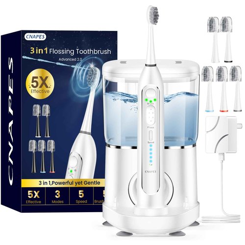 Electric Toothbrush with Water Flosser 3 in 1 Combo, Advanced 2.0 Flossing Toothbrush, Cordless Teeth Cleaning, 3 Modes&5 Speeds, Rechargeable Oral Dental Irrigator Kit for Adults, 5 Replacement Heads