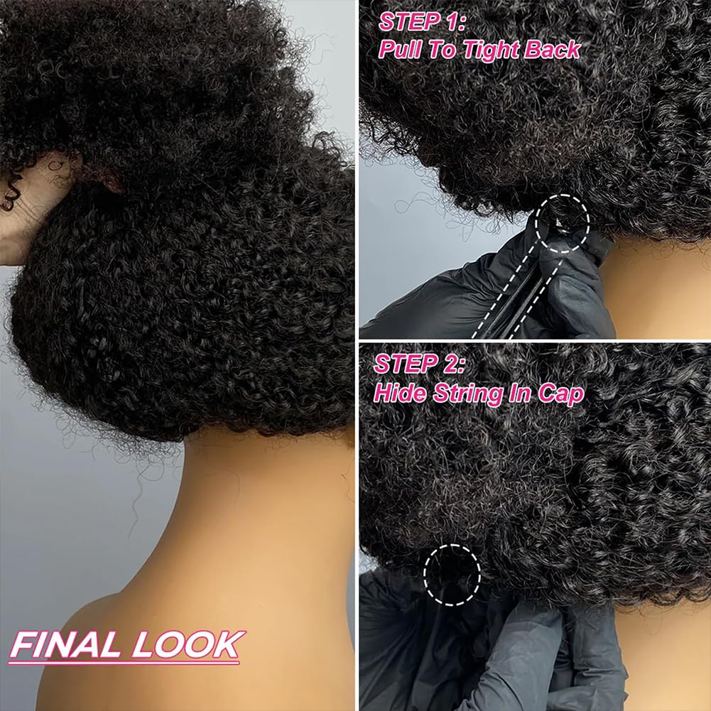 18 Inch V Part Wig Human Hair Curly,V Part KinkyCurly Wig for Women,Glueless Elastic Drawstring No Leave Out No Sew in Upgrade U Part Full Head Clip in Natural Black 12A Human Hair 200% Density