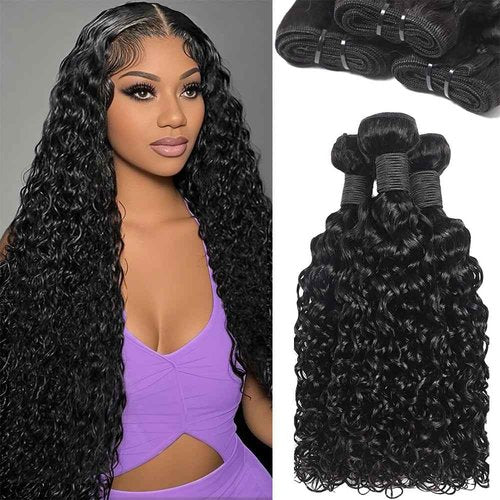 Water Wave Human Hair Bundles 18 20 22 Inch 12A 100% Unprocessed Remy Wet And Wavy Bundles Human Hair Brazilian Curly Wave Bundles Water Wave Bundles Full And Thick Black Color