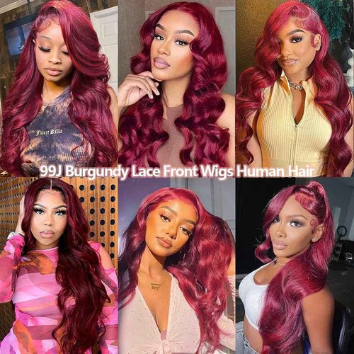 Ding Dian 28 Inch 99j Burgundy Lace Front Wigs Human Hair Red Wig Burgundy Human Hair Wig Glueless Lace Front Wigs for Women 13x4 Body Wave Lace Front Wigs Pre Plucked 180% Density