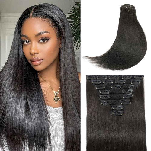 MIRONICA Clip in Hair Extensions Real Human Hair 24 Inch 120g/4.23oz 1B Natural Black Clip in 100% Brazilian Remy Virgin Human Hair Extensions 8pcs Per Set with 20 Clips Double Weft