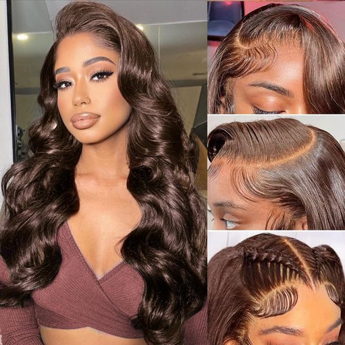 Kesenmu Chocolate Brown Lace Front Wig - 13x6 HD Body Wave, Pre Plucked with Baby Hair, 180% Density, Glueless Brown HD Frontal Wig, 20 inch
