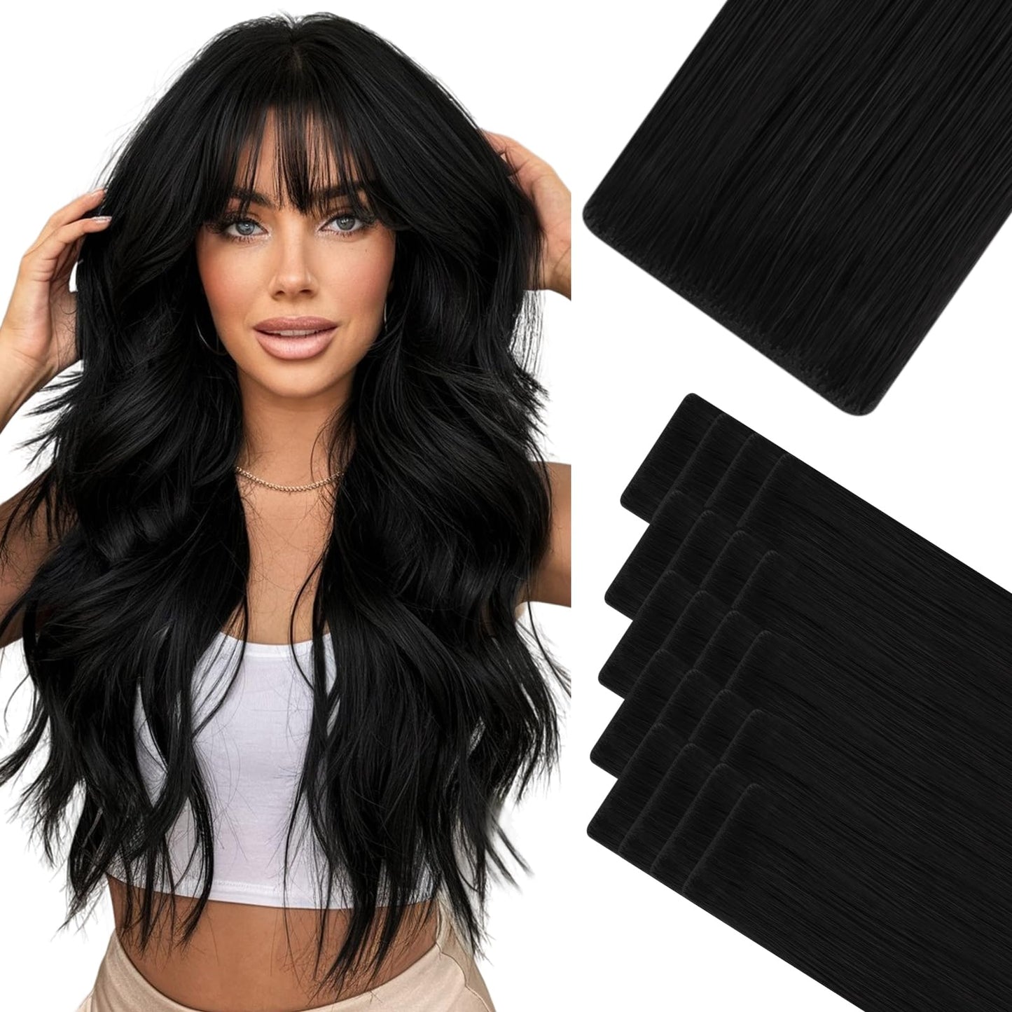 HOTBANANA Invisi Edge Tape in Hair Extensions Human Hair, 20inch 50g 20pcs Jet Black Invisible Tape in Extensions Straight Seamless Real Remy Hair Injected