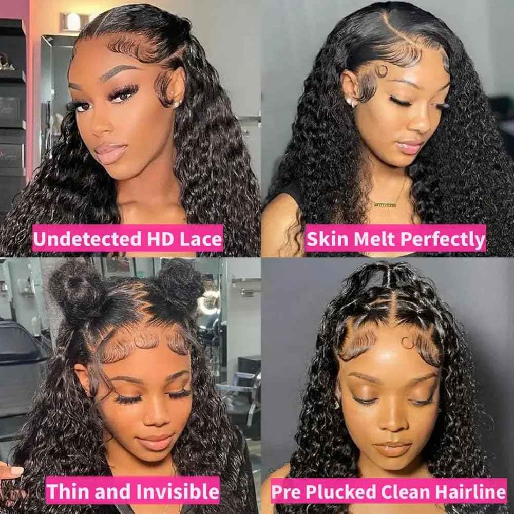 28 Inch Deep Wave Lace Front Wigs Human Hair 200 Density 13x6 HD Transparent Jerry Curly Lace Front Wigs Glueless Wigs Pre Plucked Deep Curly Human Hair Wig for Women