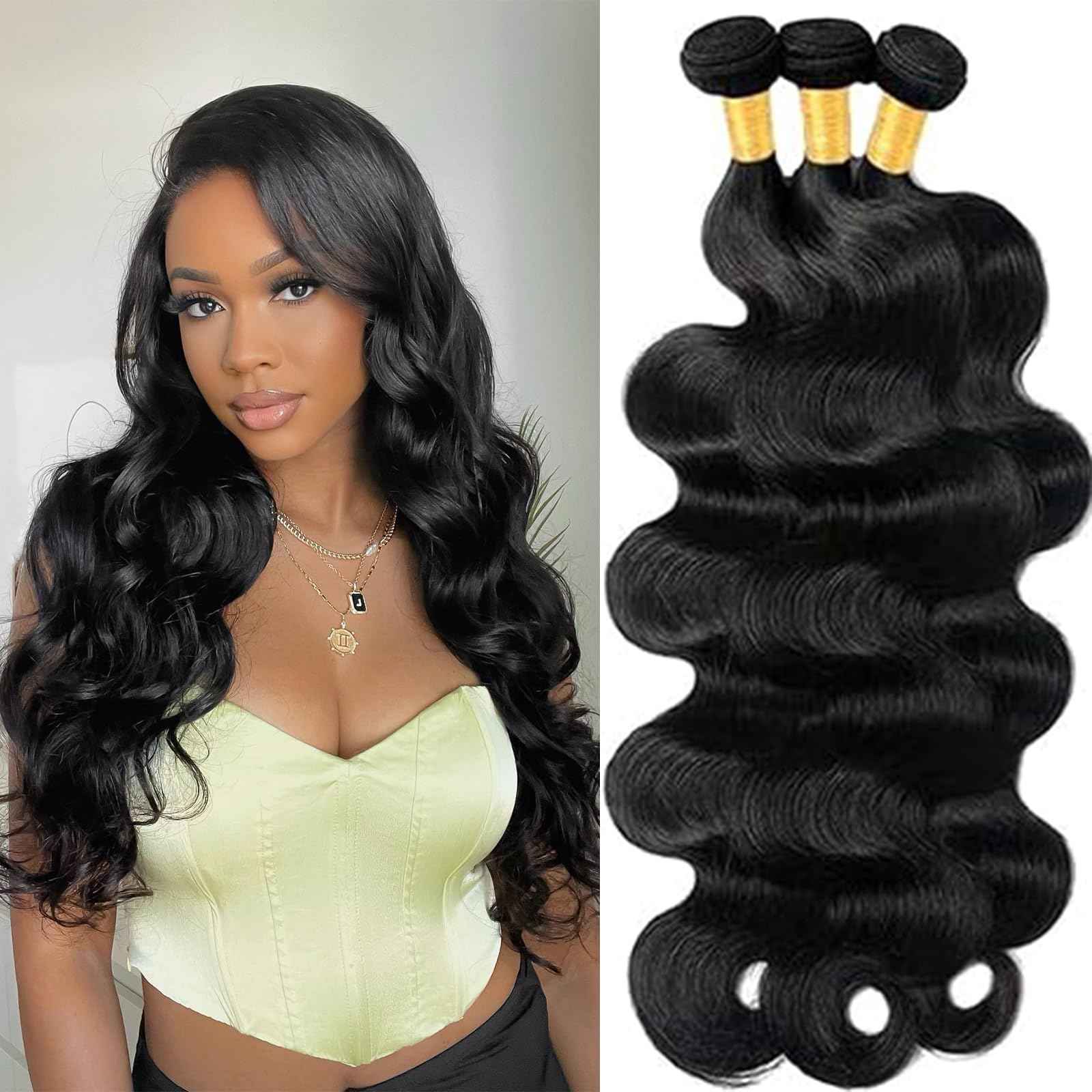 22 24 26 Inch Body Wave Bundles Human Hair 12a Human Hair Bundles 100% Unprocessed Brazilian Virgin Hairfor Black Women Natural Color