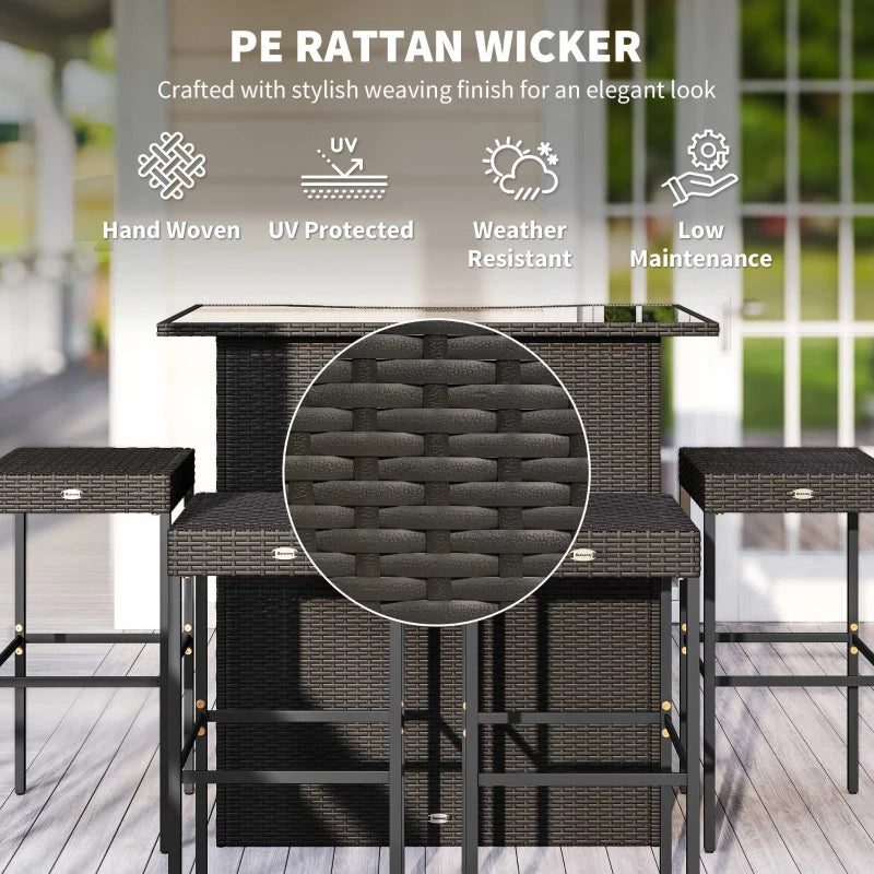 5-Piece Outdoor Rattan Bar Set with Table and 4 Stools
