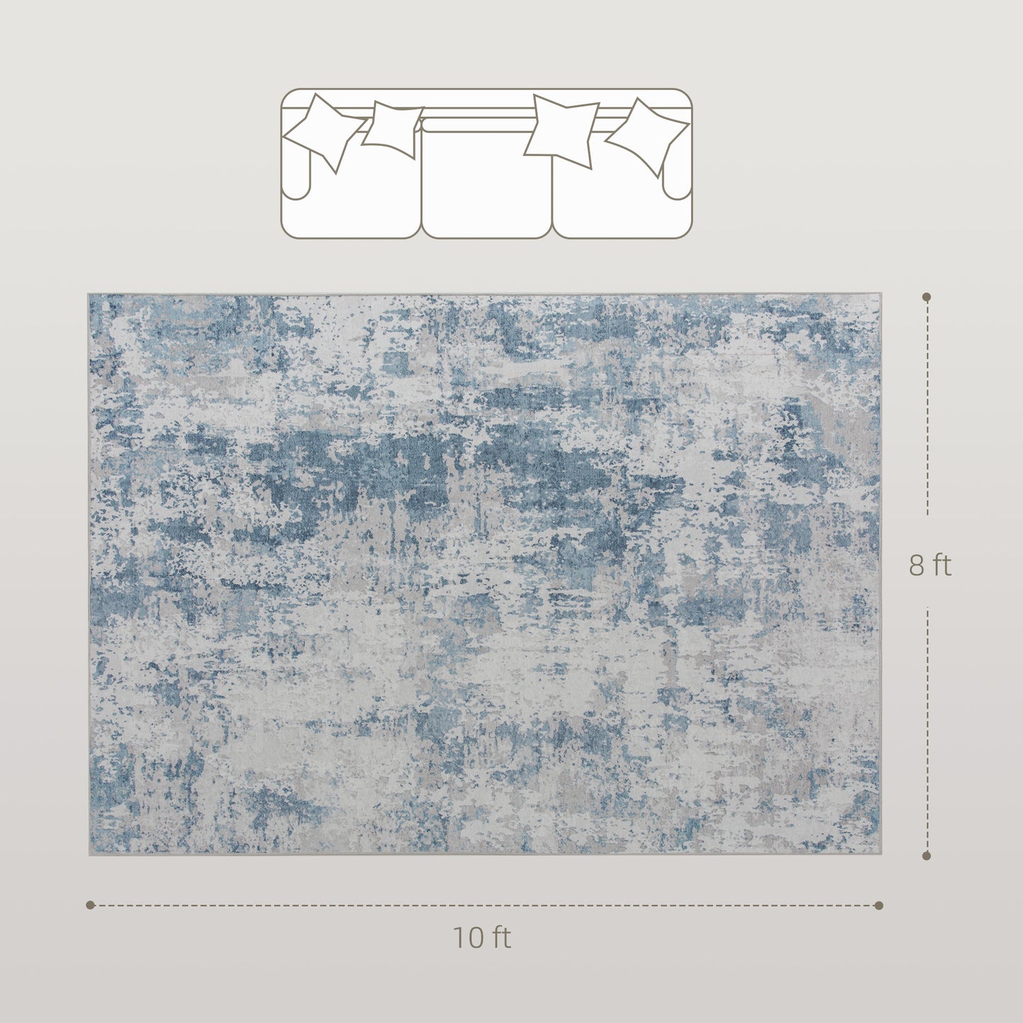 Machine Washable Area Rug 8x10 - Non-Slip Blue Abstract Carpet